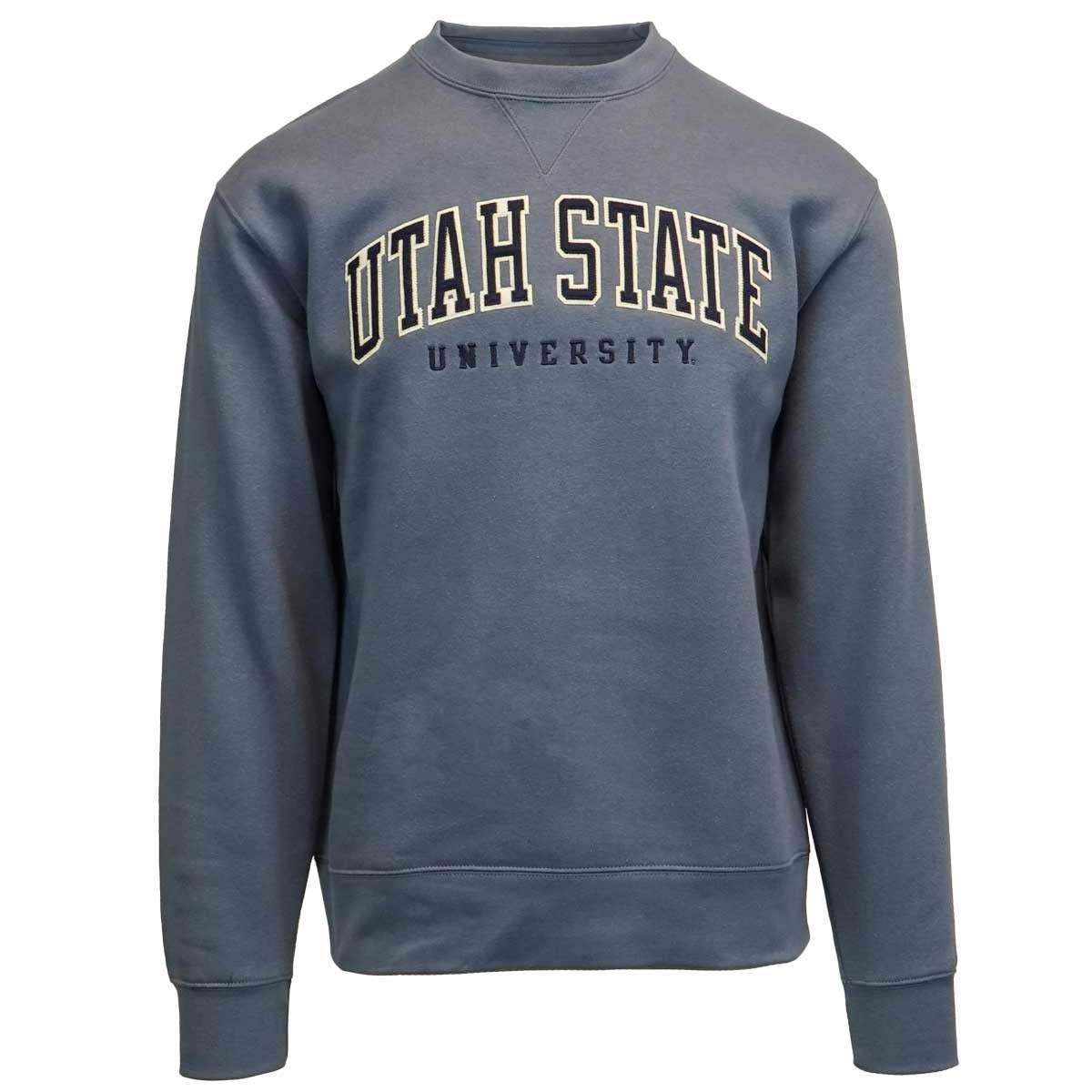 Letterman Patch Utah State University Crew Sweatshirt Blue